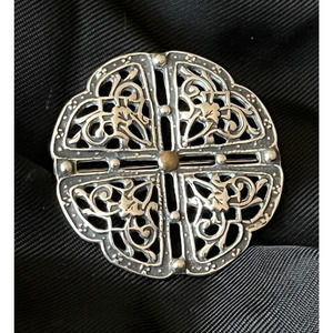 Vintage Steve Stamas Sterling Silver Brooch Pin Round Ornate Openwork Retired
